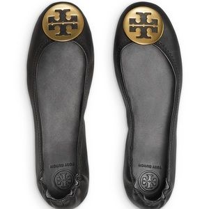 TORY BURCH Minnie travel flats Black/Gold (see photos)